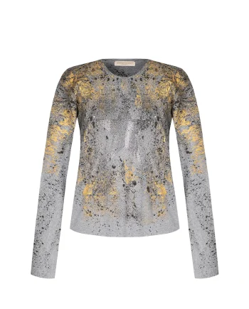 Felpa dipinta a mano Abstract Splat con Stella in Strass