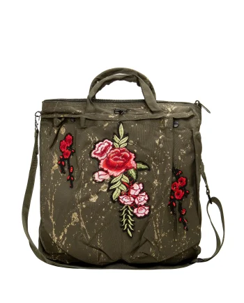 Borsa Militare con Ricami Pizzi ed Applicazioni - Rosa