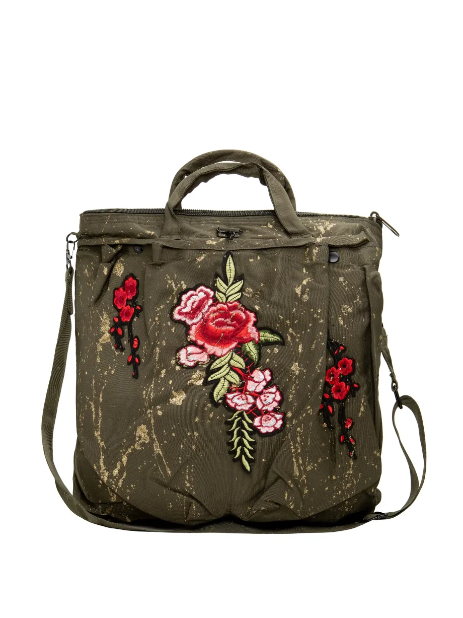 Borsa Militare con Ricami Pizzi ed Applicazioni - Rosa