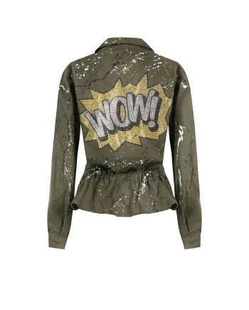 Giacca Corta Militare Dipinto a Mano con Strass - Wow