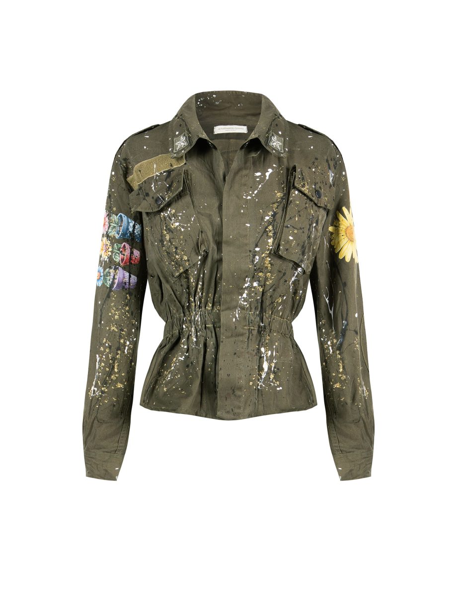 Giacca Corta Militare Dipinto a Mano con Strass - Wow