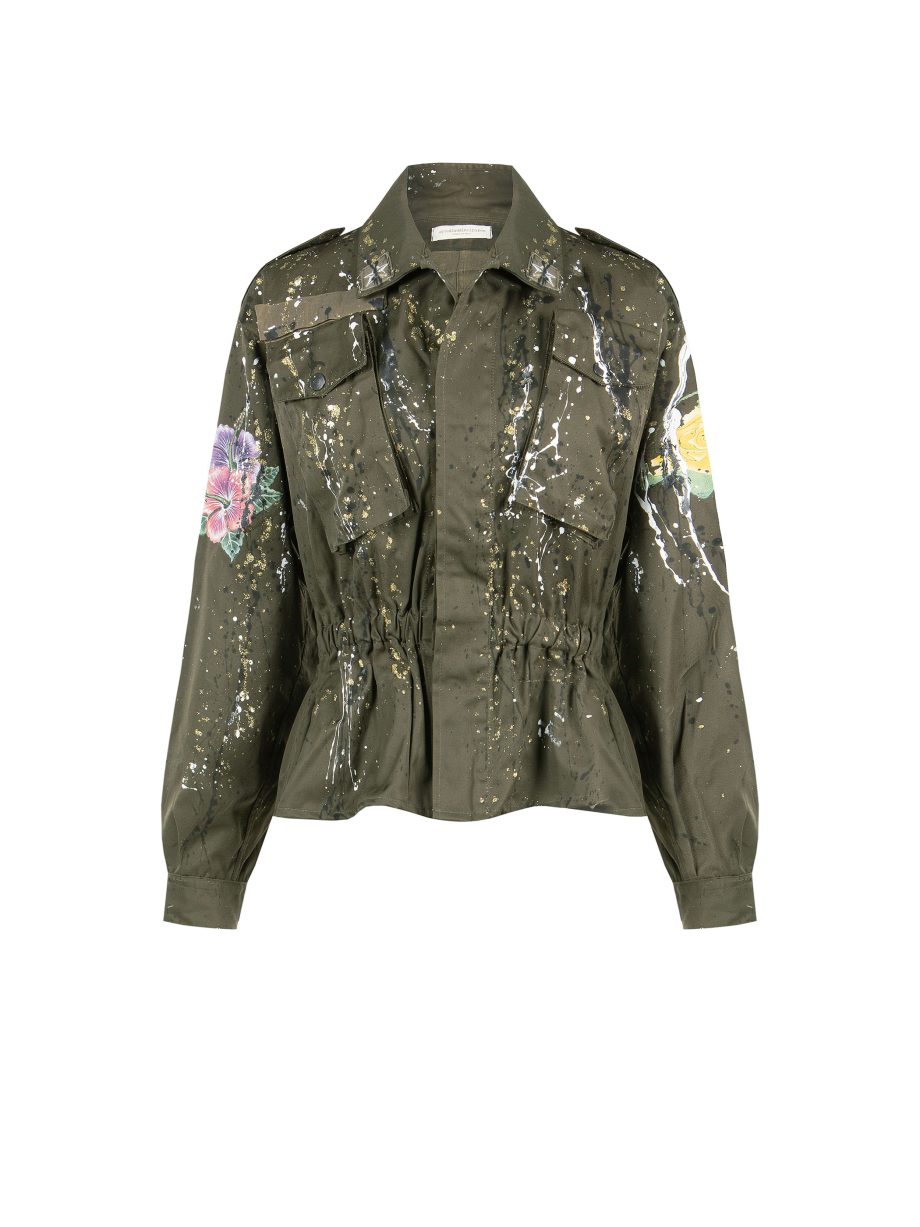 Giacca Corta Militare Dipinto a Mano con Glitter - Save The Planet