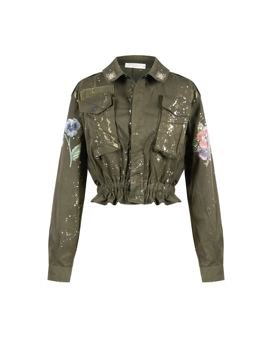 Giacca Corta Militare Dipinto a Mano con Strass- Farfalla