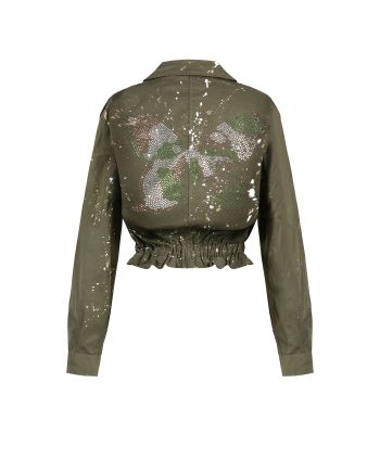 Giacca Corta Militare Dipinto a Mano con Strass- Farfalla