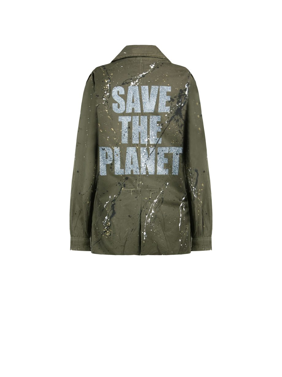 Giacca Fashion Militare Tinta Unita con Applicazioni -Save The Planet