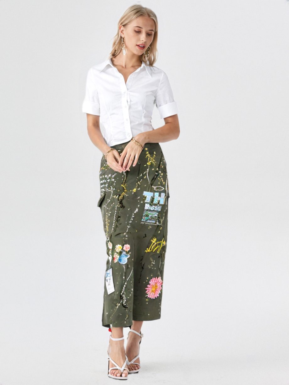 Gonna Midi Militare con Patch