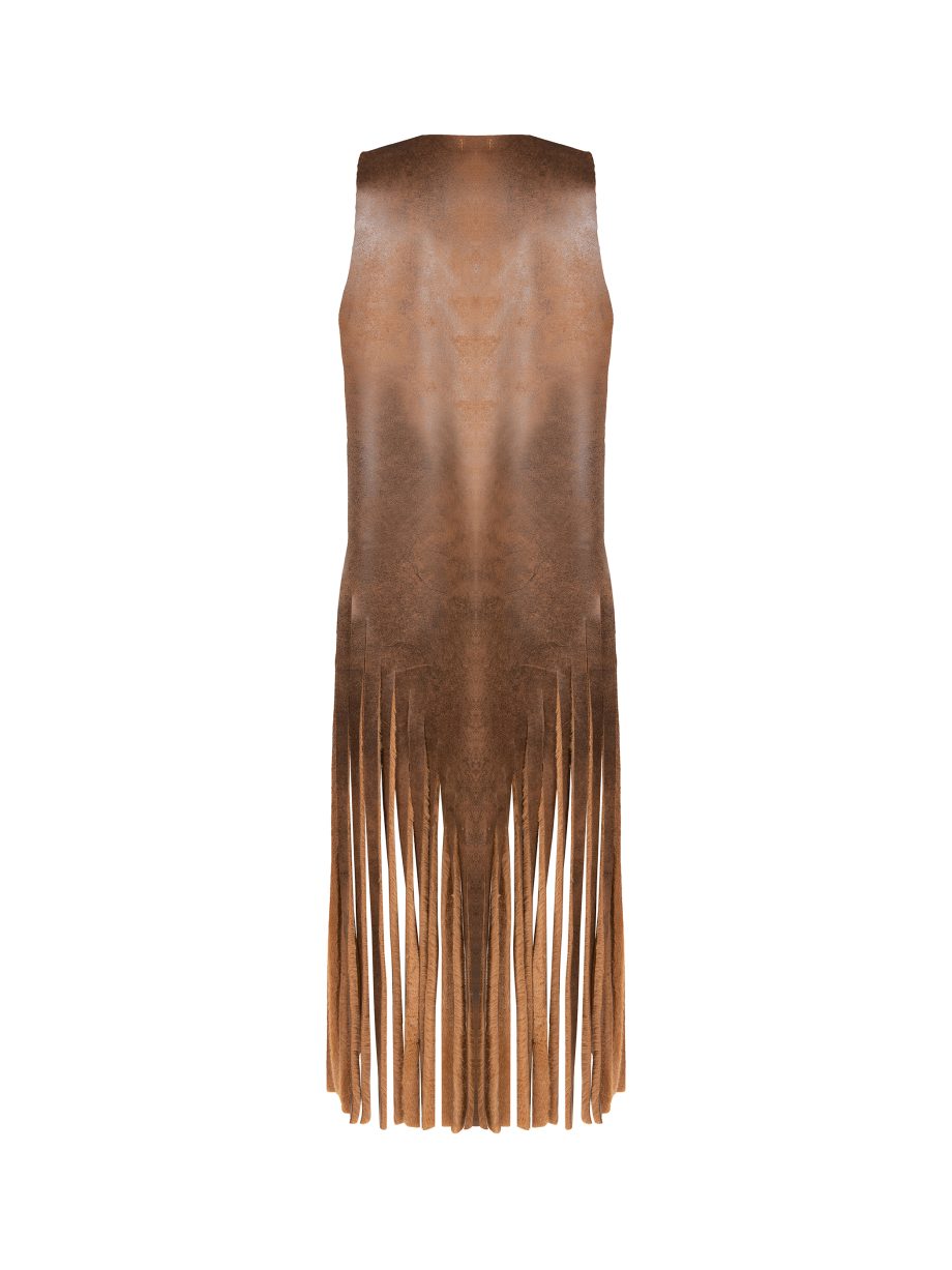 Gilet lungo Ecologico con Frange Dipinto a Mano