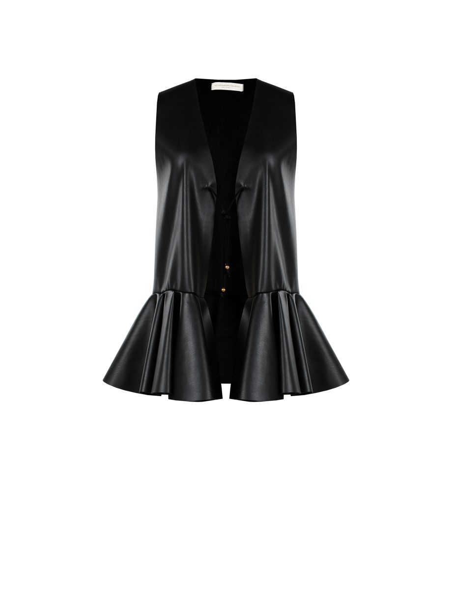 Gilet Smanicato con Volants in Ecopelle Dipinto a Mano