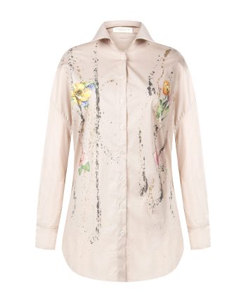 Camicia sabbia dipinta a mano con decorazioni floreali